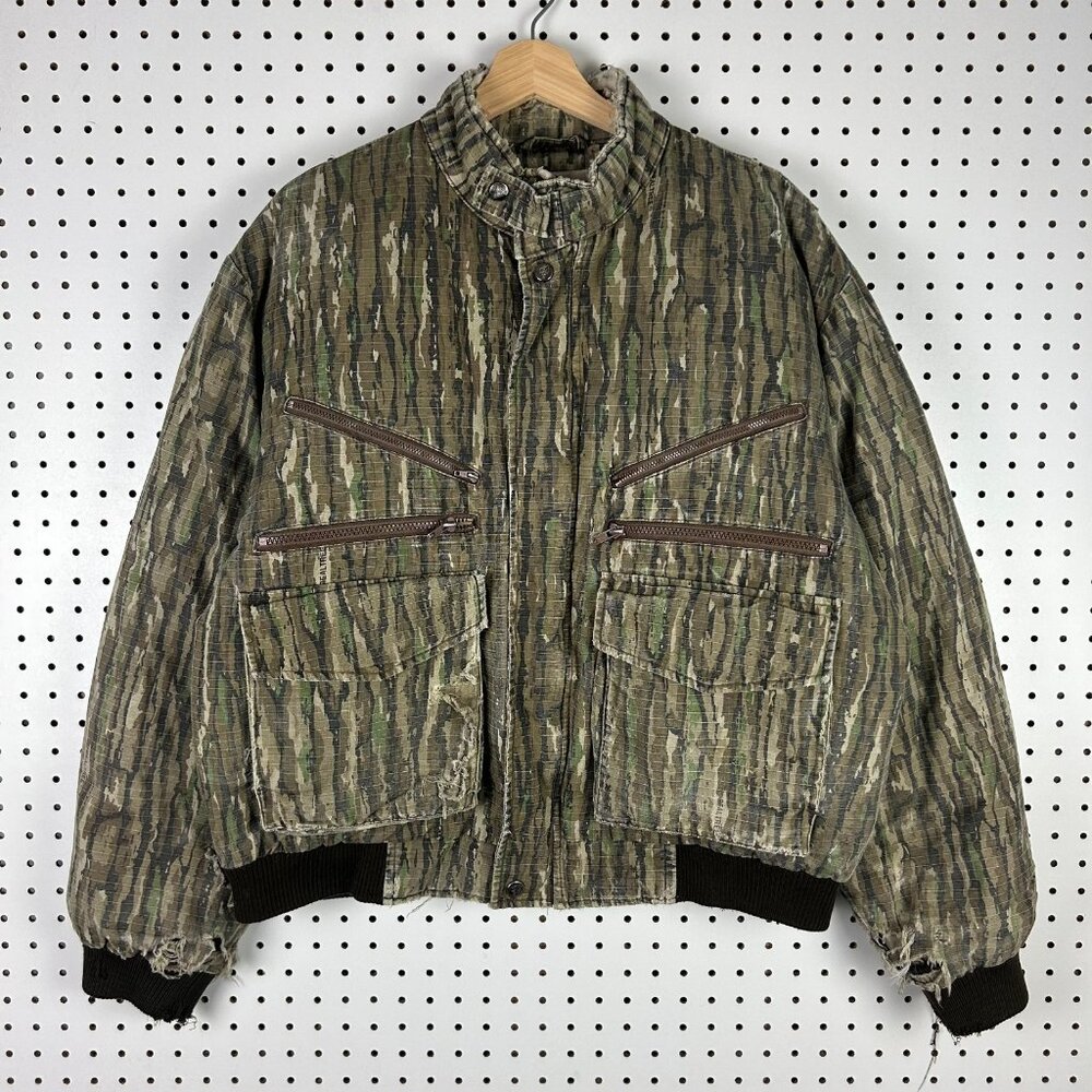 Trophy Club Camo Puffer Jacket Medium‎ Vtg Distressed Full Zip Worn 90s REALTREE